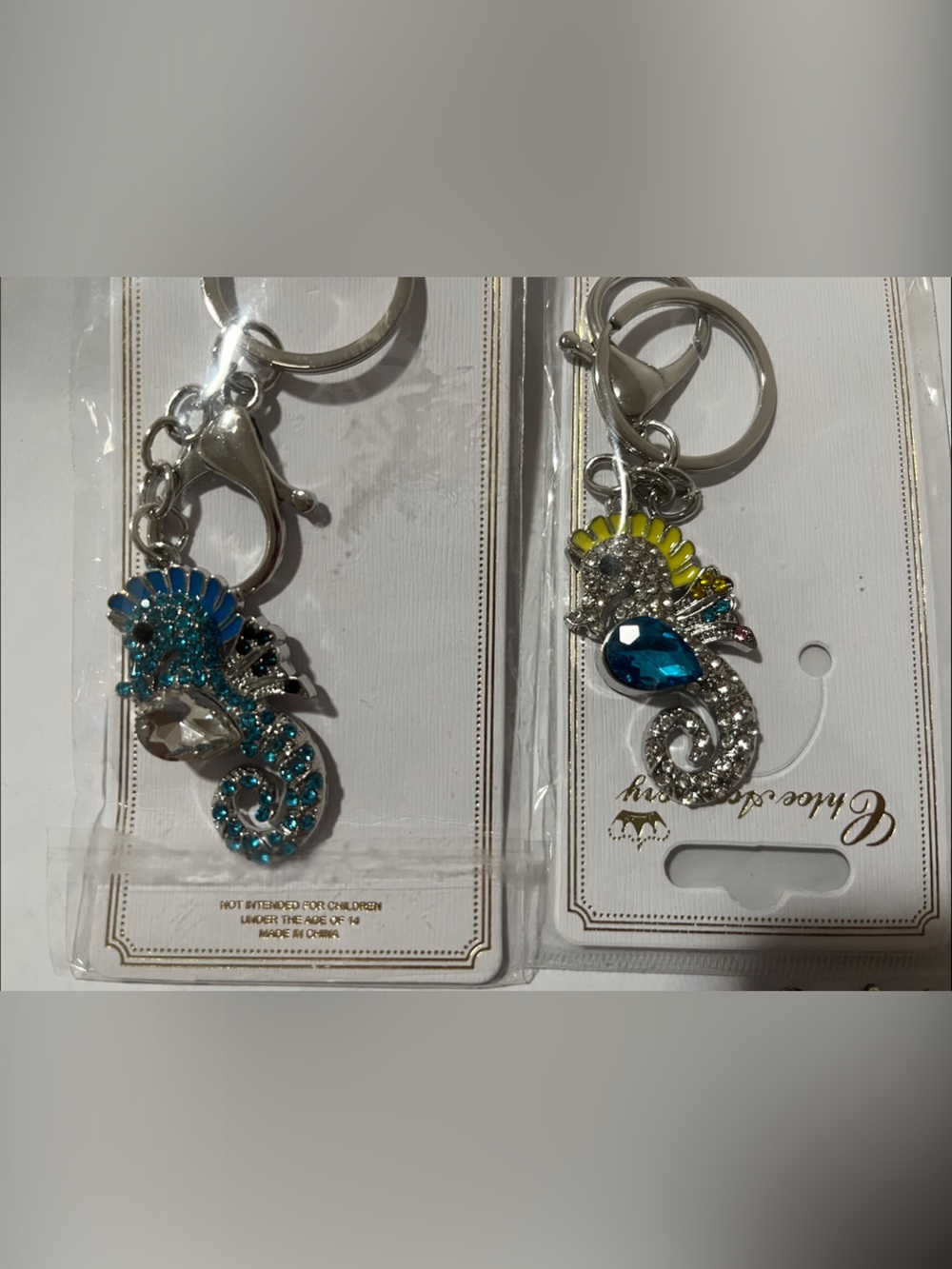 Rhinestone Elephant Keychain Charm - Blue & Yellow